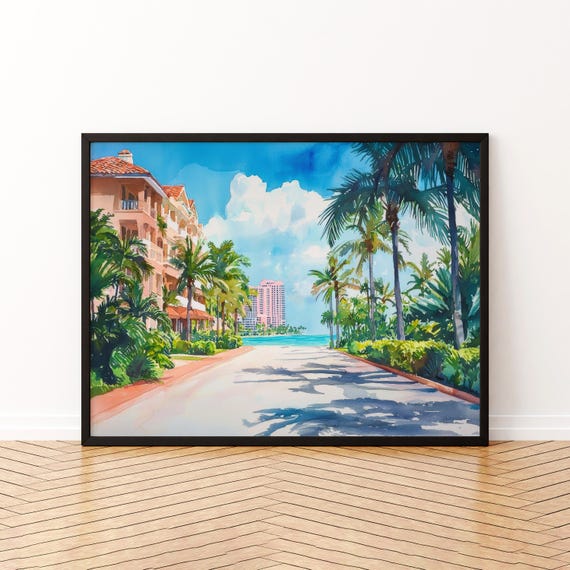 Boca Raton Florida Watercolor Poster Travel Print Atlantic Coast Painting Beach City Wall Art Usa Souvenir