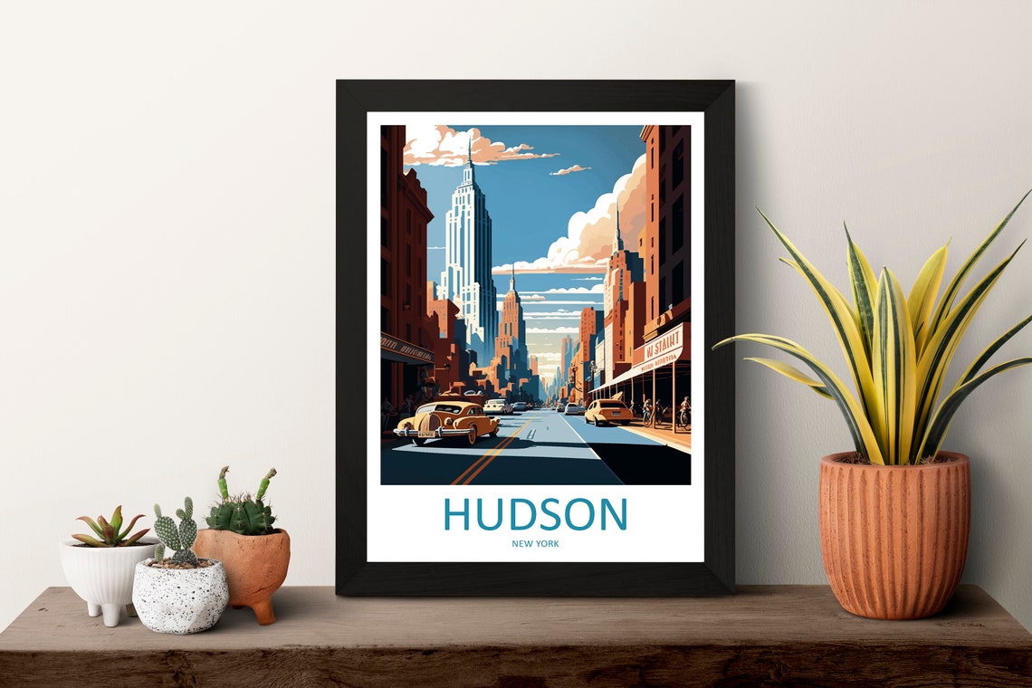 Hudson New York Downtown Street With Yellow Taxis At Dusk Poster - Image 3