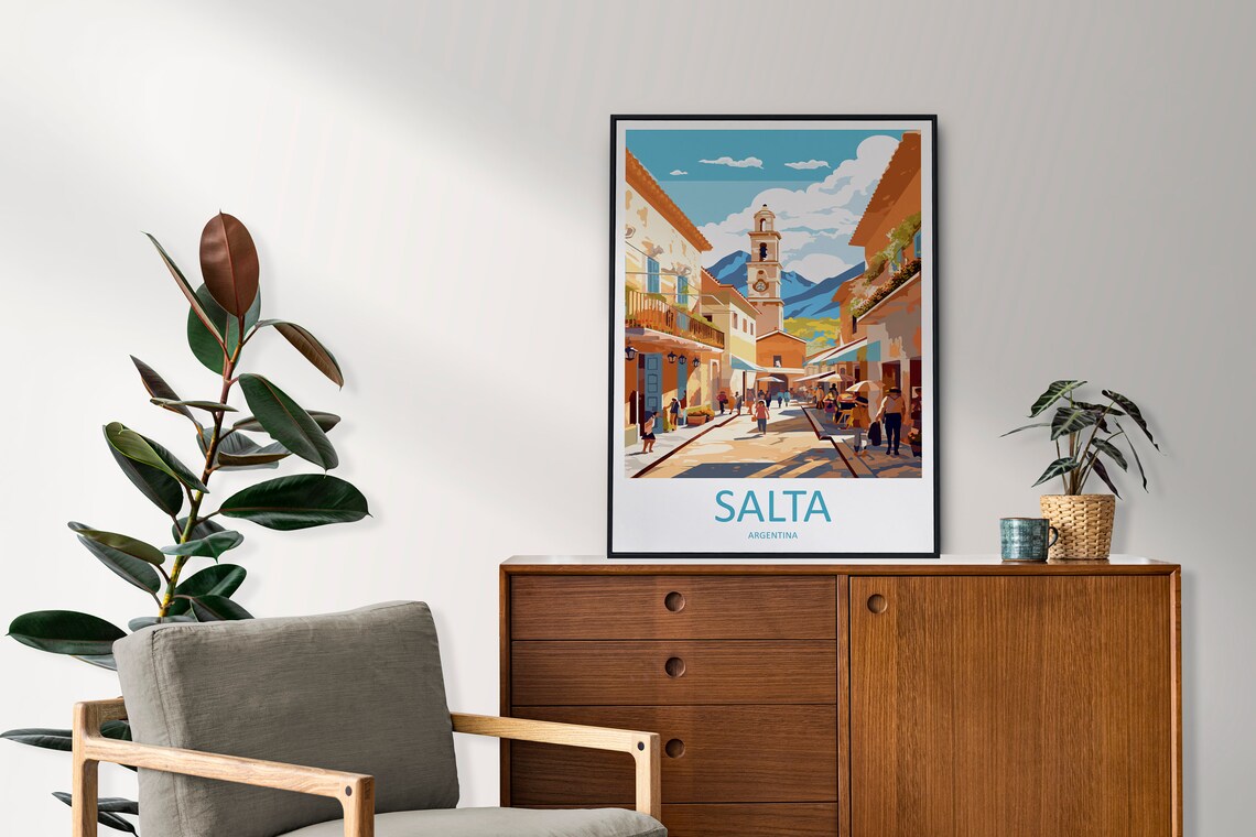 Salta Argentina Colonial Street with Church Tower Vintage Travel Poster - Image 2