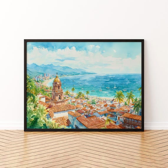 Puerto Vallarta Mexico Watercolor Travel Poster