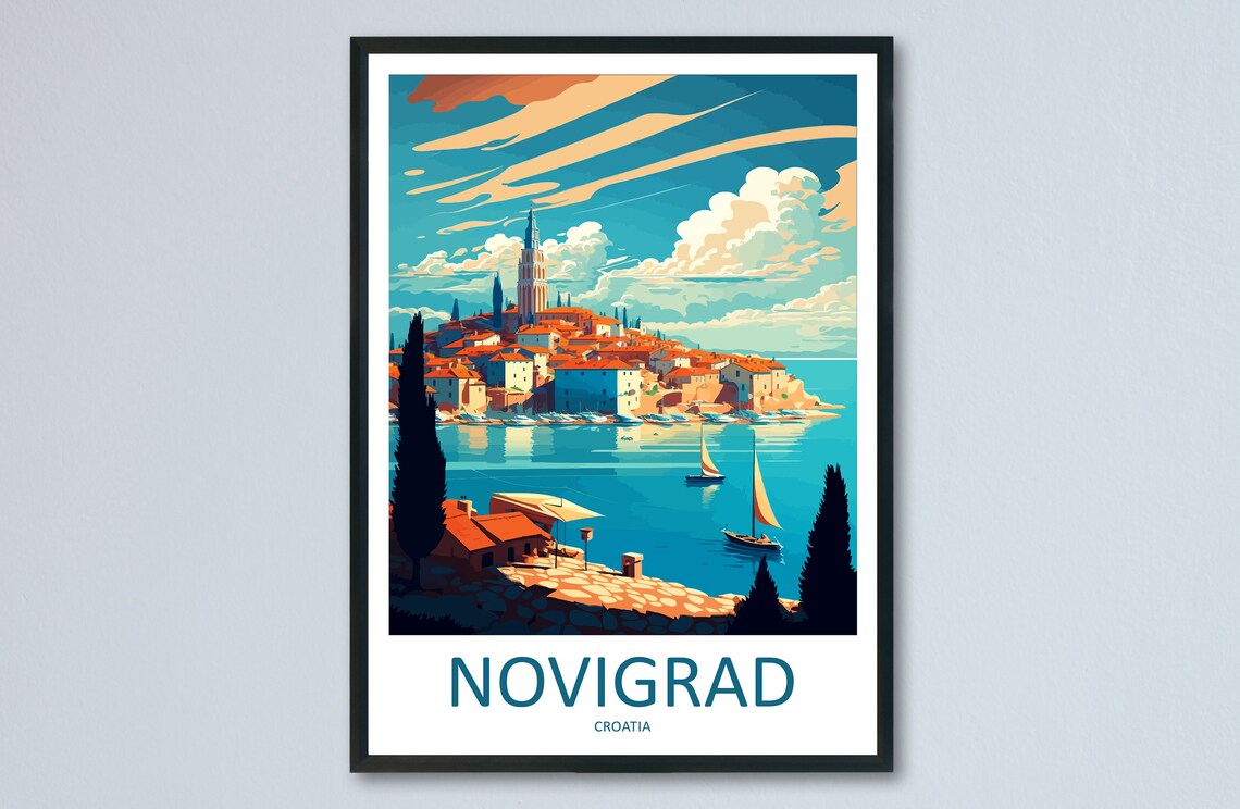 Novigrad Croatia Coastal Old Town Sailboats Travel Art Poster