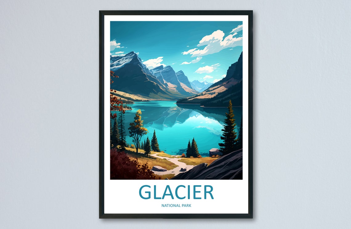 Glacier National Park Turquoise Lake Mountain Wilderness Travel Poster