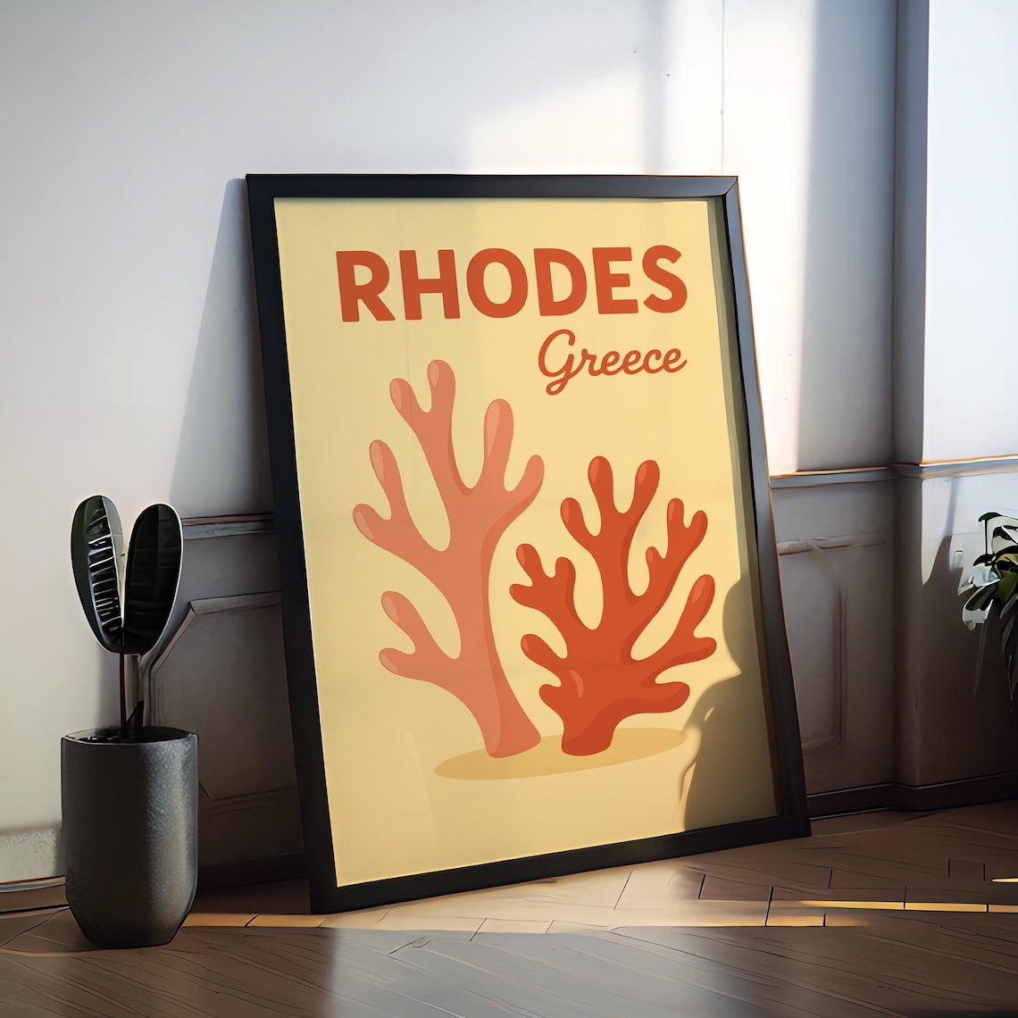 Rhodes Greece Sunny Orange Coral Reef Preppy Island Travel Poster
