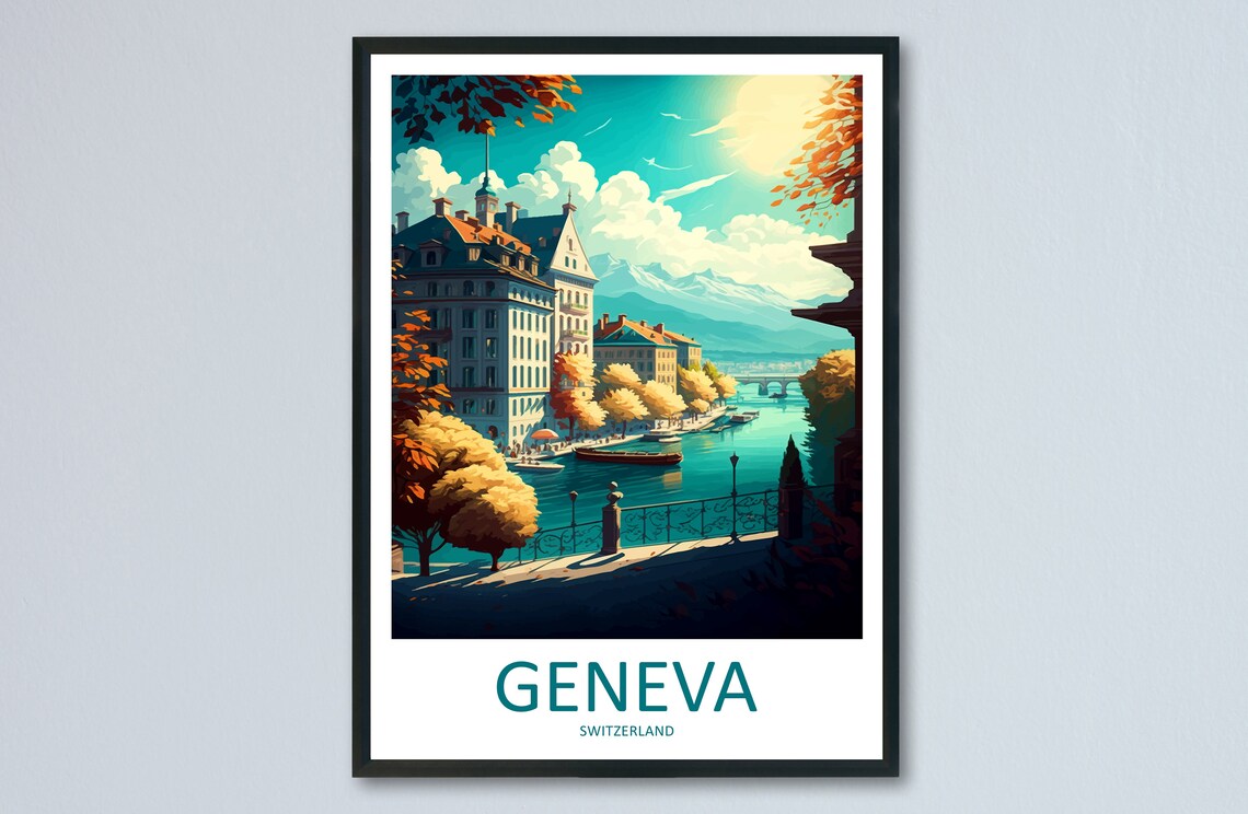 Geneva Travel Poster, Switzerland Place Print