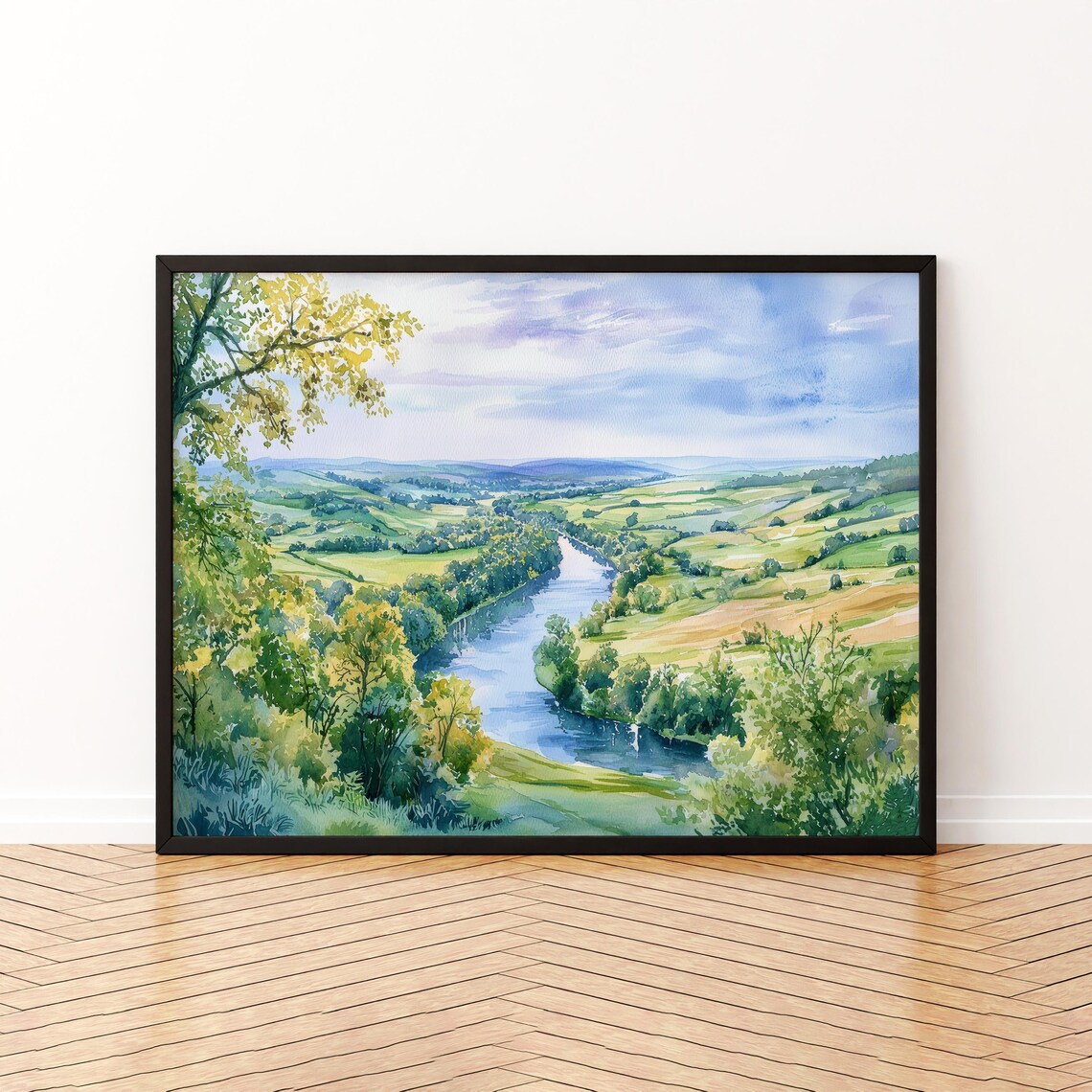 Wye Valley England Watercolor Travel Poster, River Scene