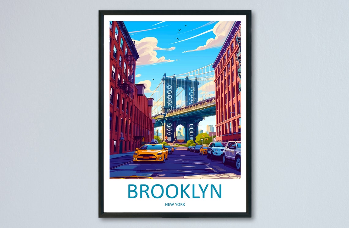 Brooklyn Manhattan Bridge Dumbo View Illustrated Travel Poster