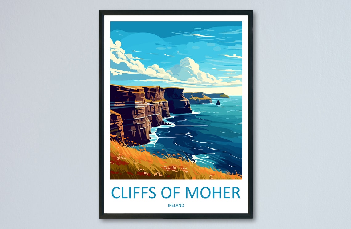Cliffs of Moher Ireland Travel Poster with Dramatic Sea Cliffs