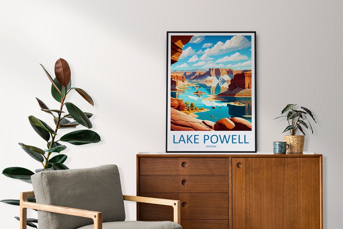 Lake Powell Arizona Red Rock Canyon Blue Water Travel Poster - Image 2