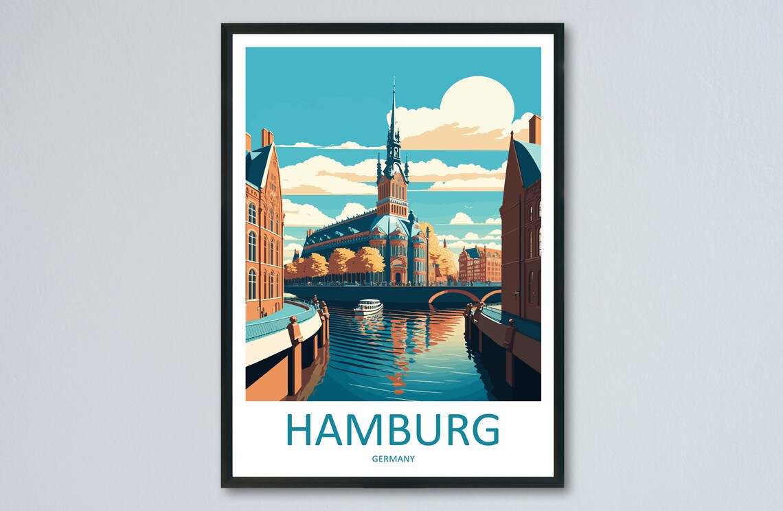 Hamburg Travel Poster, Germany Wall Art Print