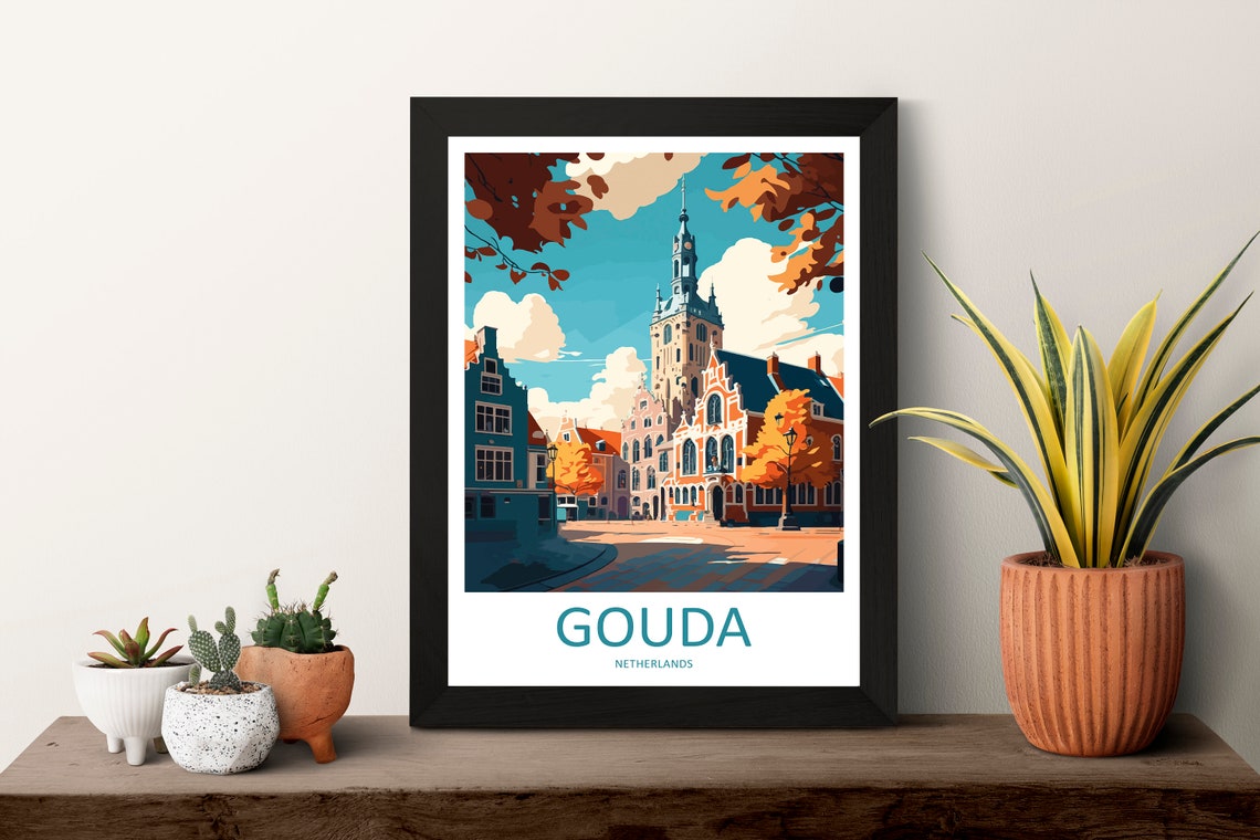 Gouda Netherlands Historic Old Town Hall Vintage Travel Poster - Image 3