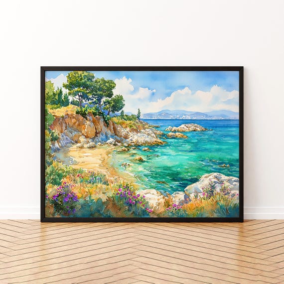 Halkidiki Watercolor Poster Wall Art Hanging Home Dcor Gift Lovers Greece