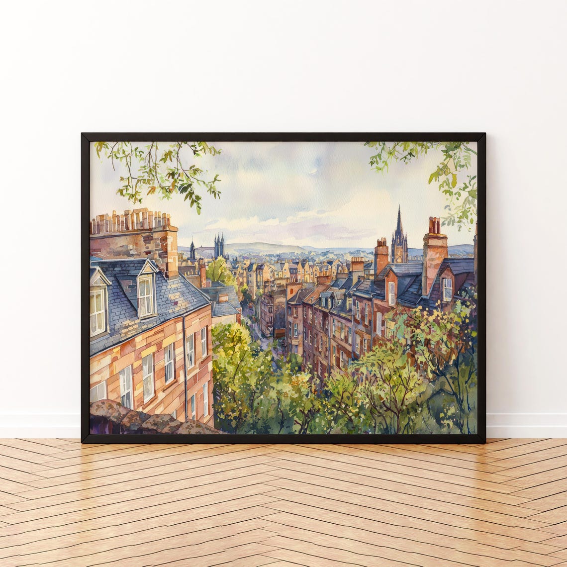 Glasgow Watercolor Poster Landscape Wall Art Hanging Home Dcor Gift Lovers Scotland