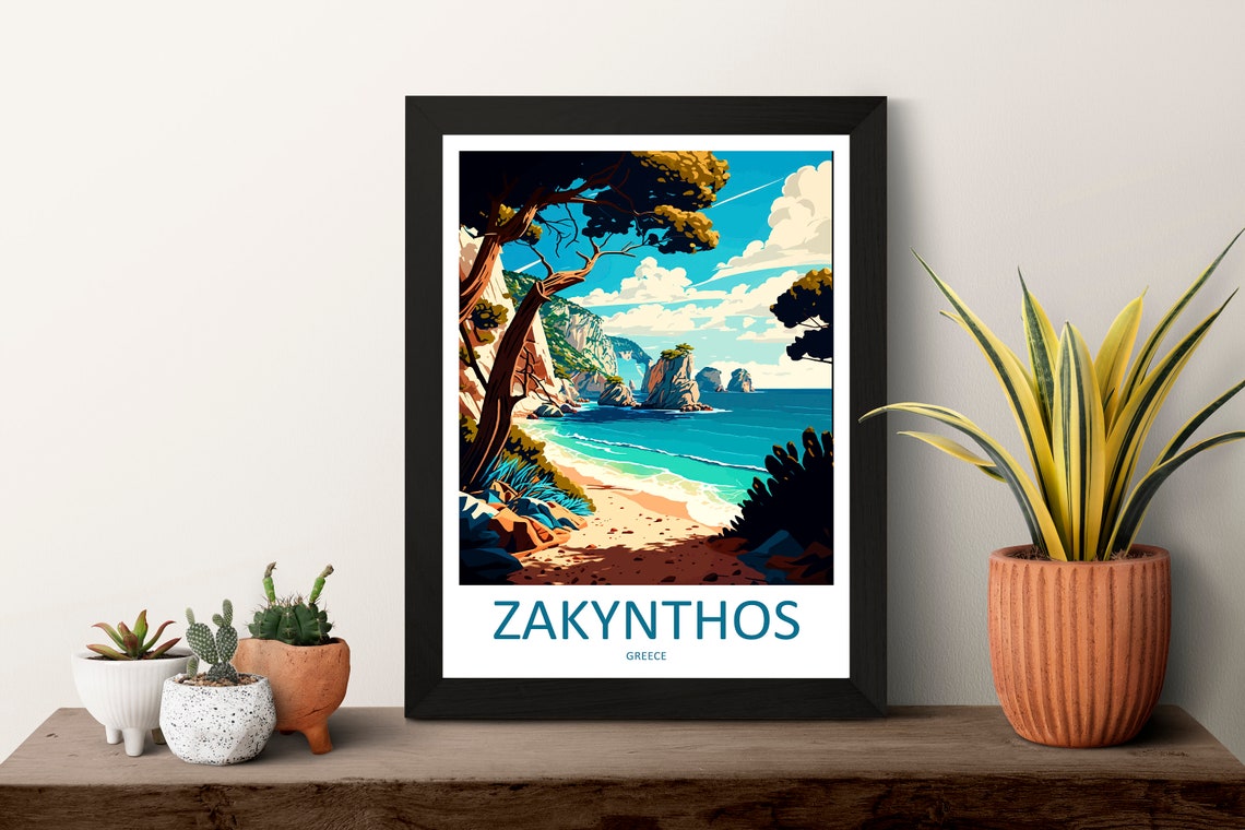 Zakynthos Greece Cliff Beach Turquoise Cove Bright Travel Poster - Image 3