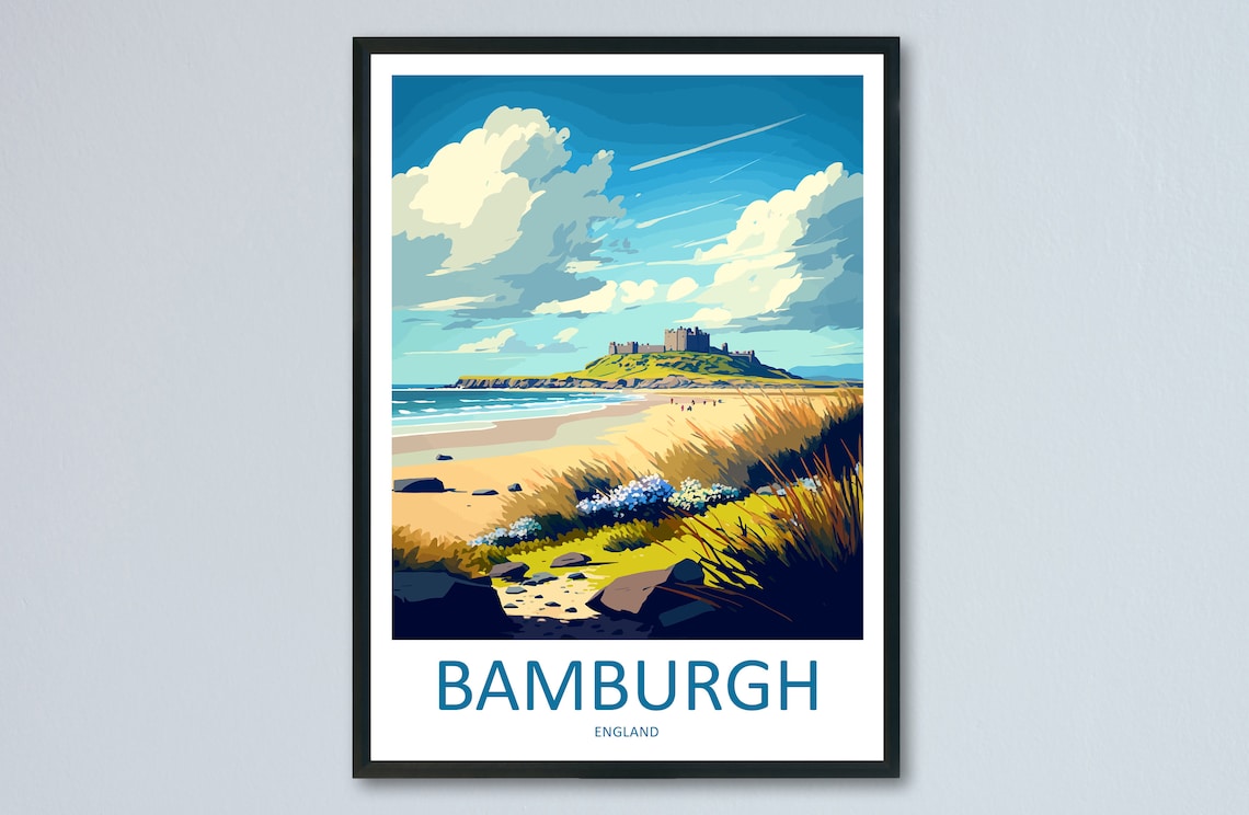 Bamburgh Castle Travel Poster, England Art Print