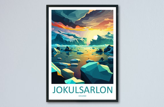 Jokulsarlon Travel Poster, Iceland Place Print