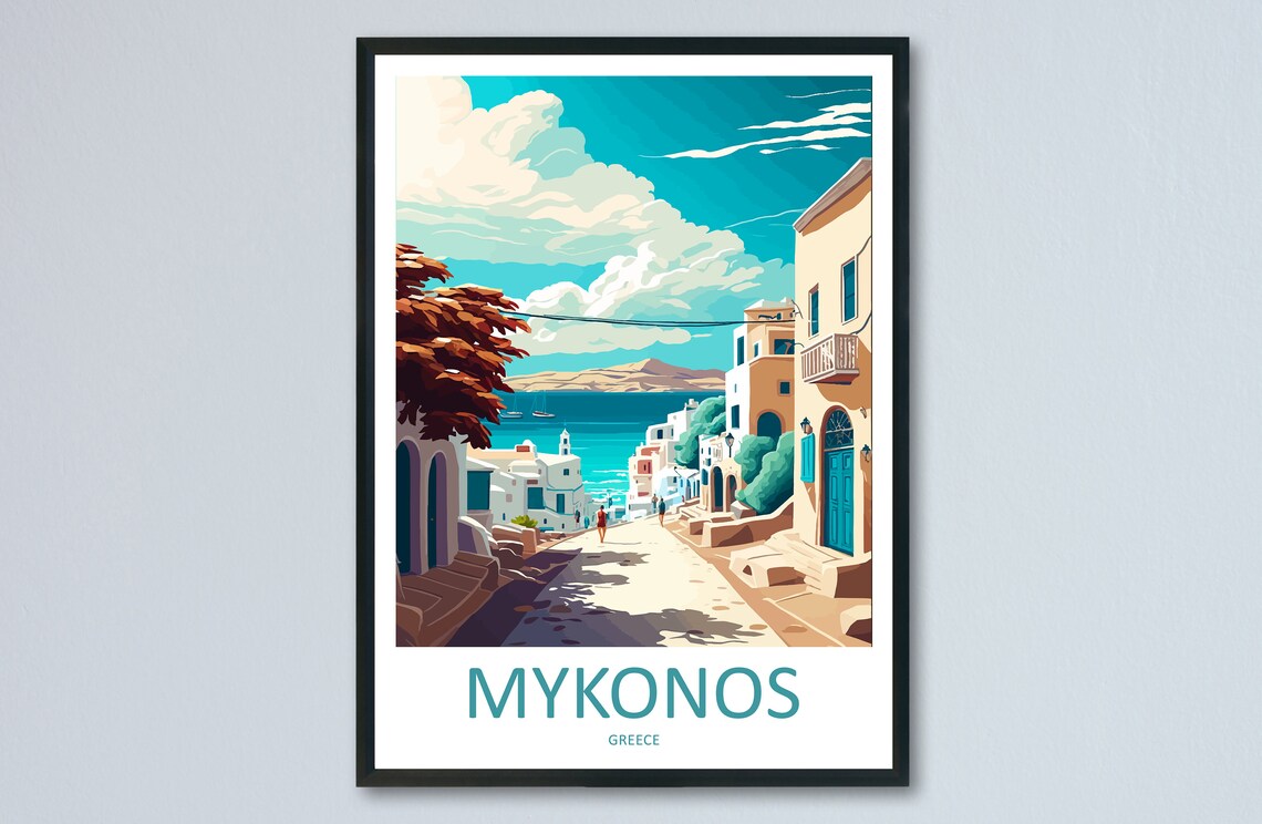 Mykonos Travel Poster, Greece Wall Decor