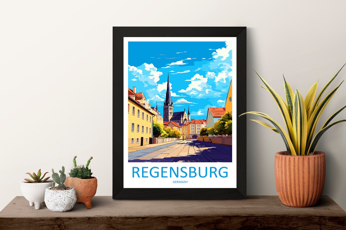 Regensburg Germany Old Town Cathedral Street Scene Travel Poster - Image 3