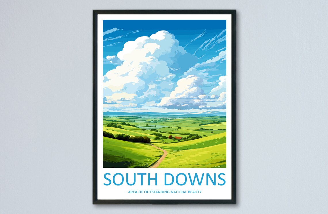 South Downs Travel Poster, AONB Landscape Art