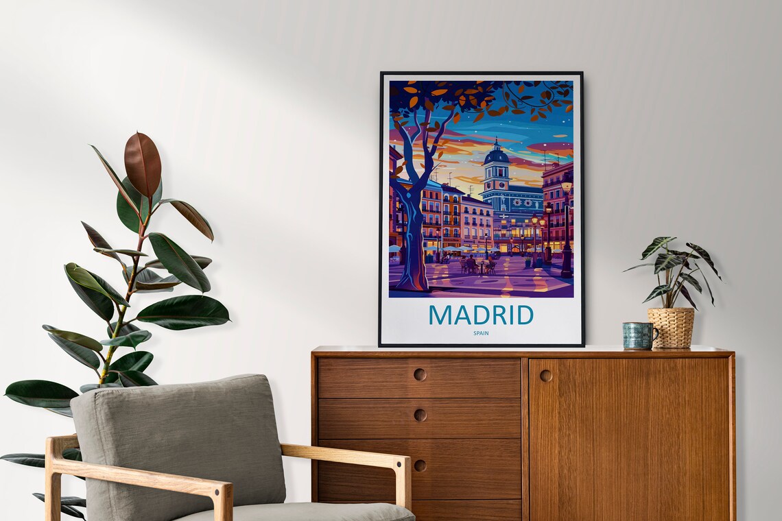 Madrid Spain Sunset Plaza Evening Street Lights Travel Poster - Image 2