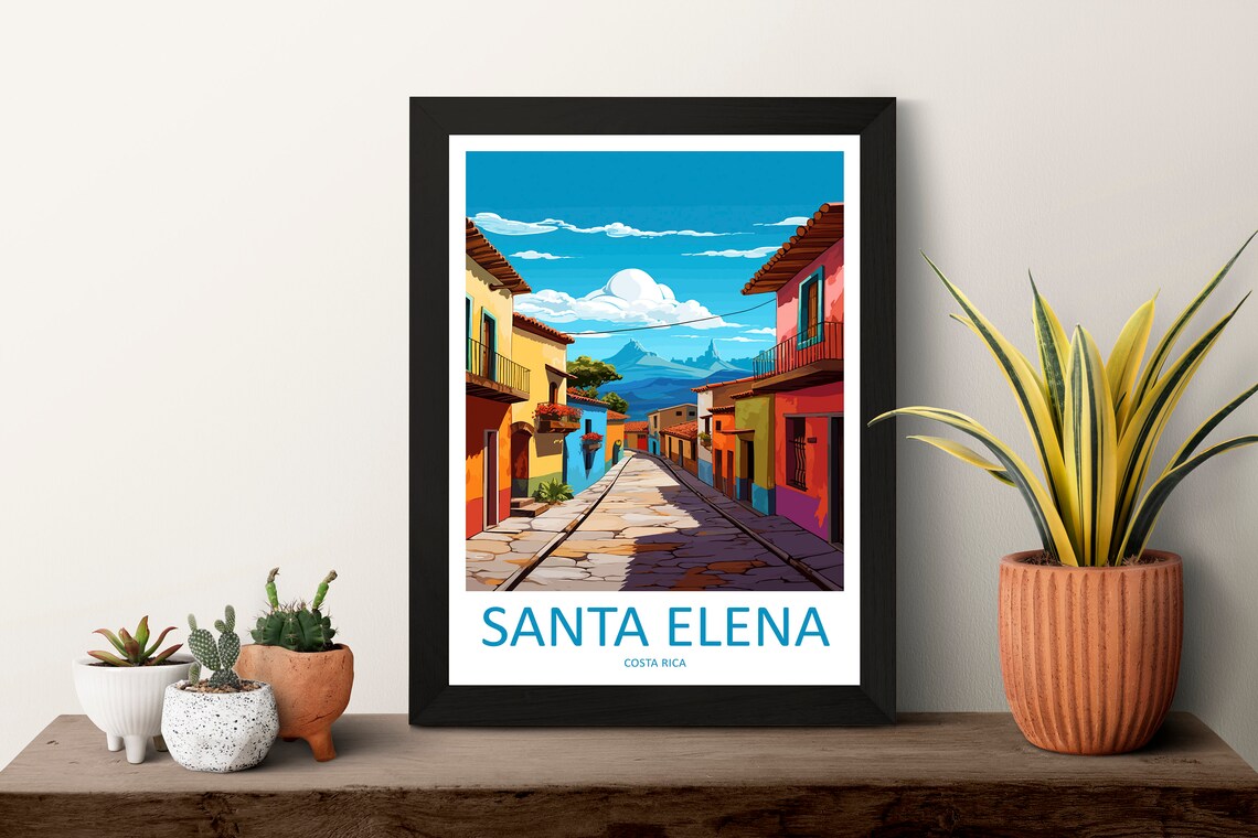 Santa Elena Costa Rica Colonial Street Mountains Colorful Travel Poster - Image 3