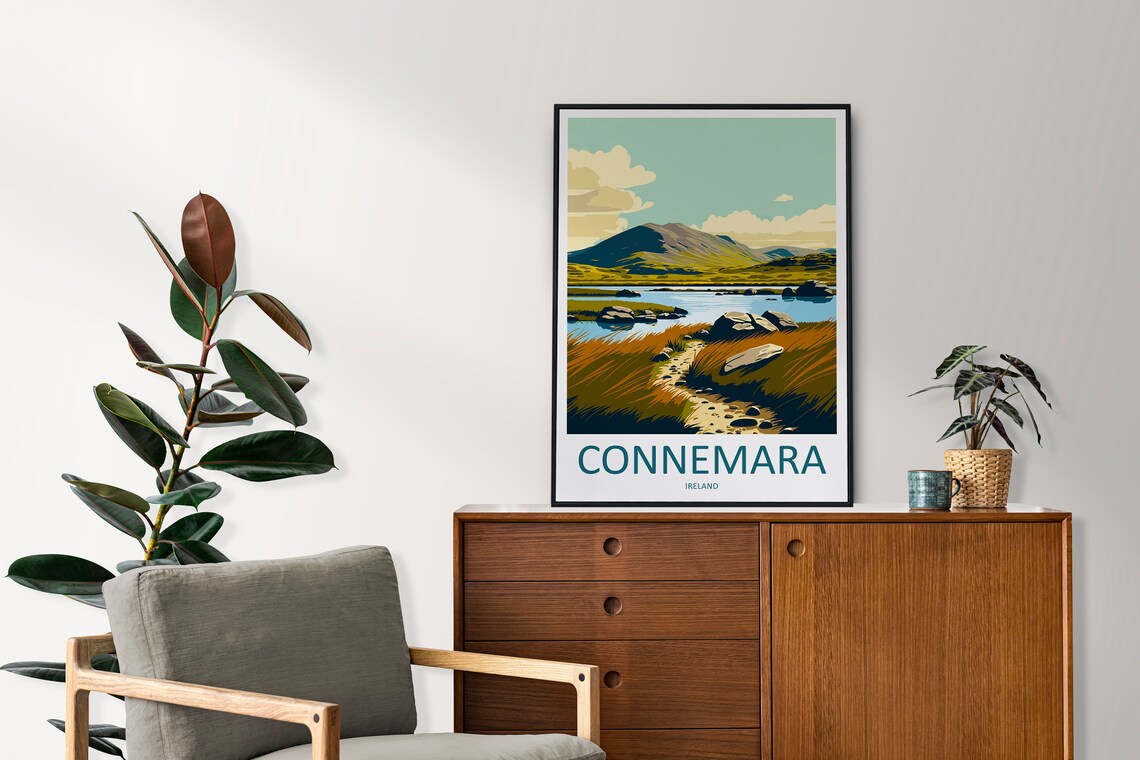 Connemara Ireland Mountain Lake Golden Meadow Trail Travel Poster - Image 2