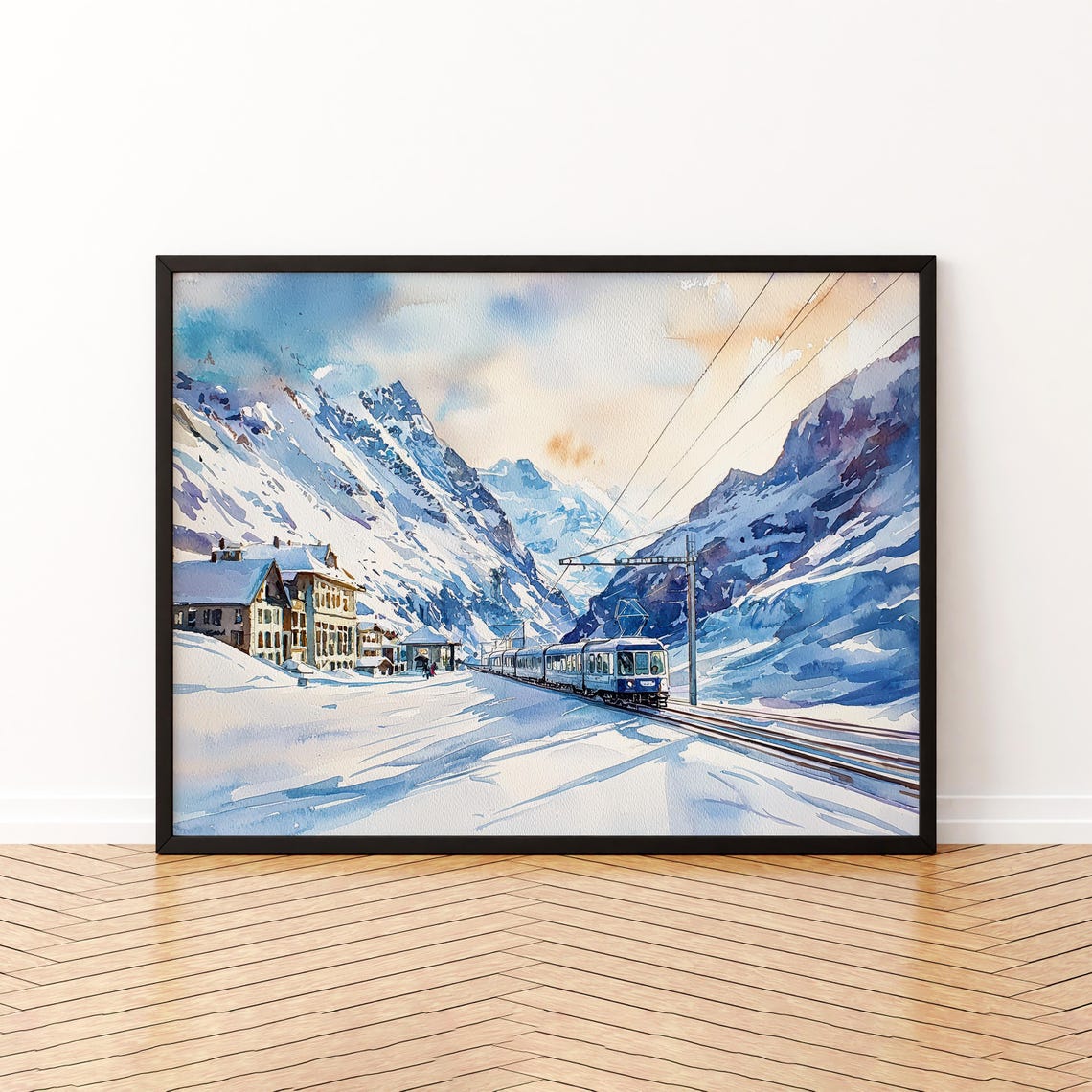 Jungfraujoch Watercolor Poster Wall Art Hanging Home Dcor Gift Lovers Switzerland