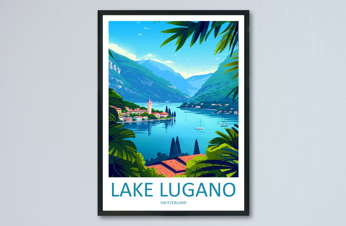 Lake Lugano Travel Poster, Switzerland Wall Art