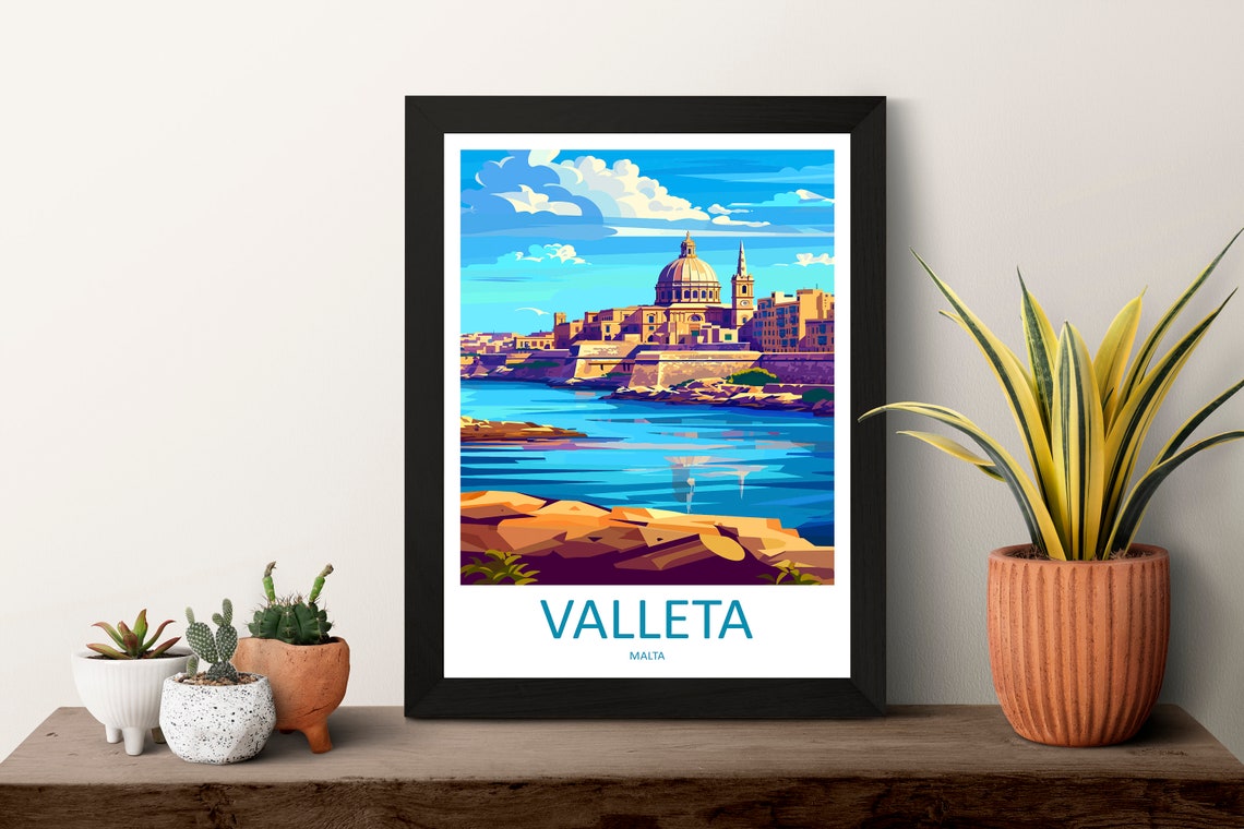 Valletta Malta Harbor Skyline with Historic Dome Vintage Style Poster - Image 3