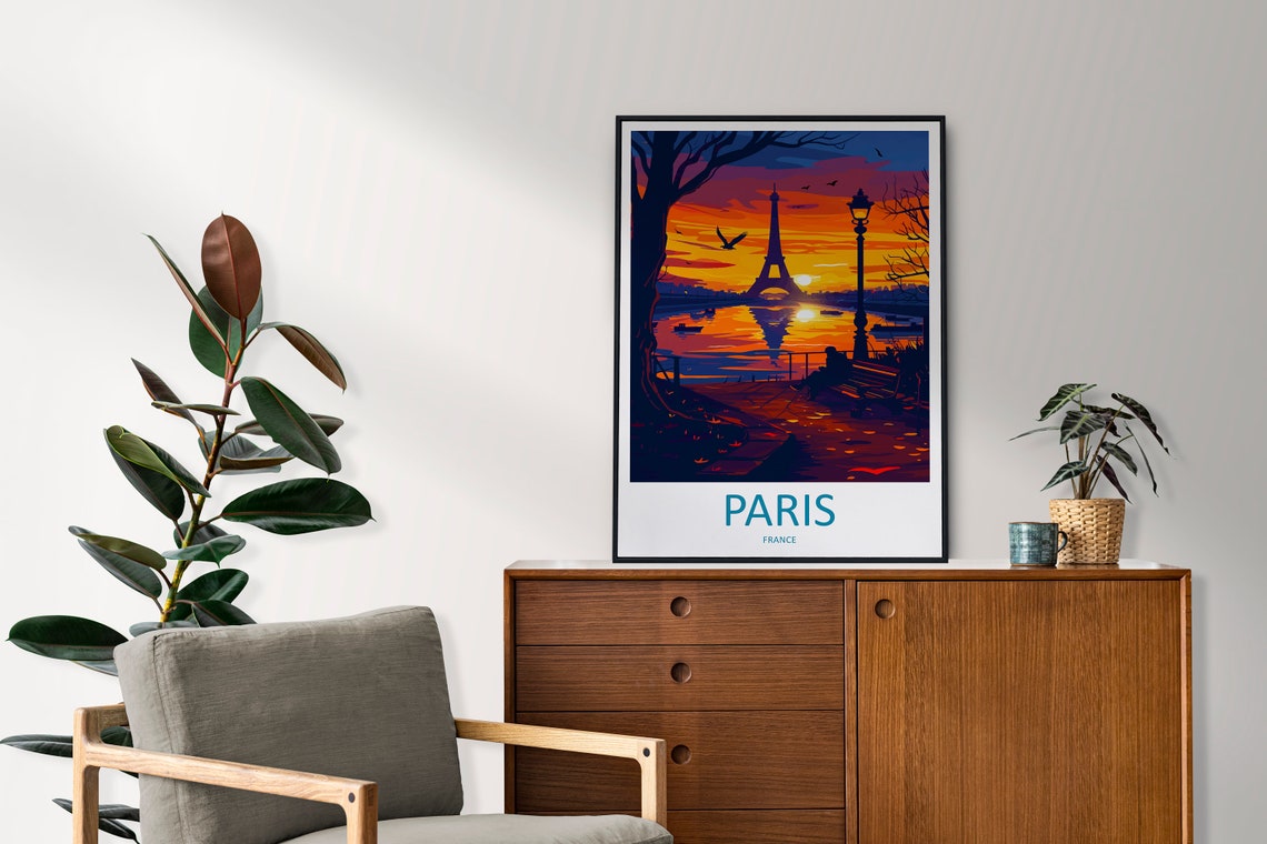 Paris Eiffel Tower Sunset Over the Seine Silhouette Travel Poster - Image 2