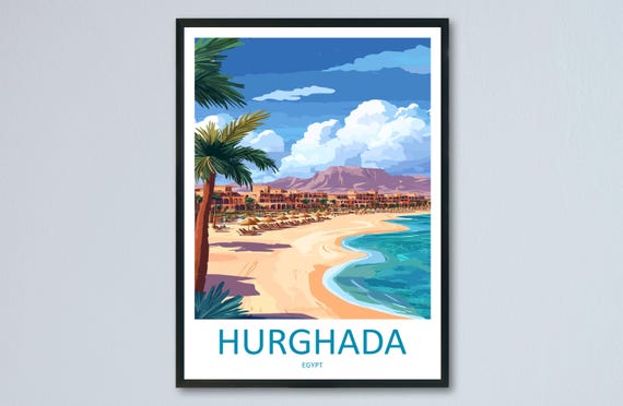 Hurghada Travel Print Wall Decor Egypt Art Poster Gift For Beach And Diving Lovers