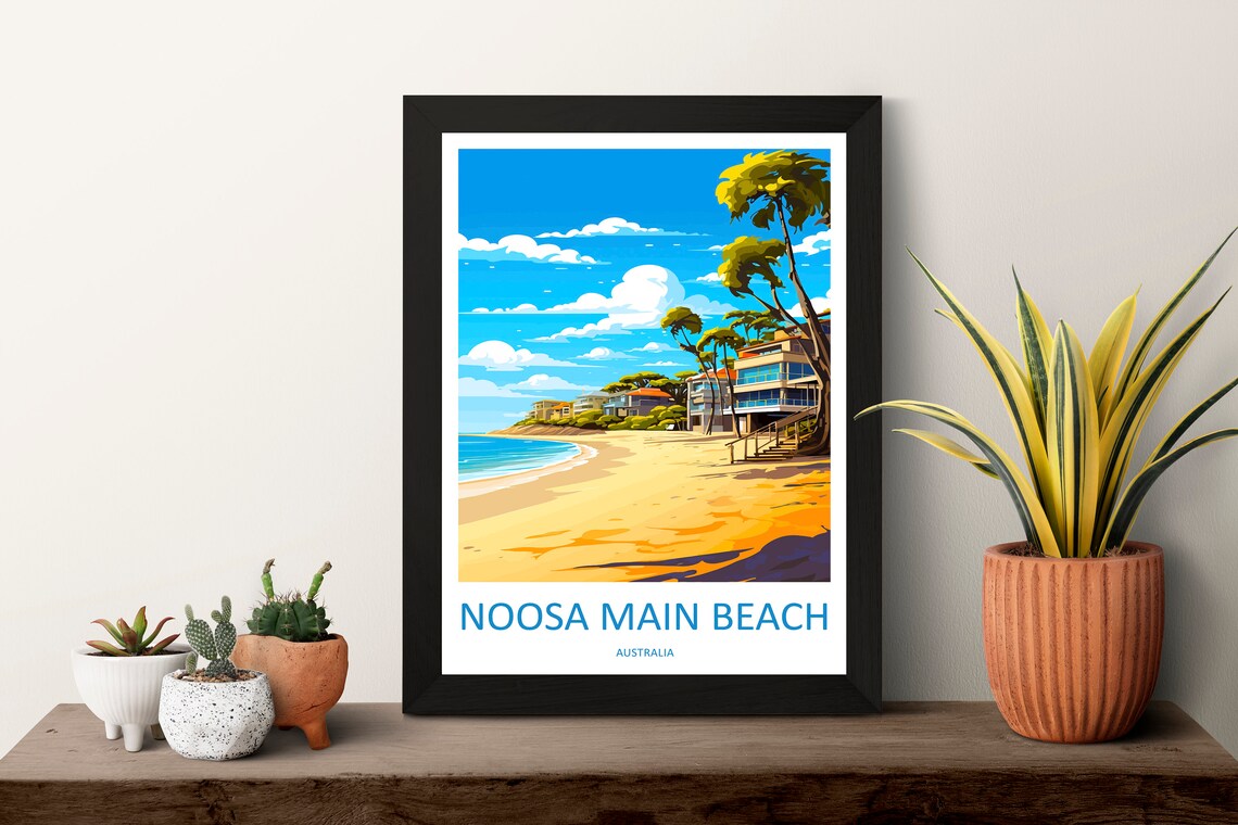 Noosa Main Beach Australia Golden Sand Beachfront Houses Travel Poster - Image 3