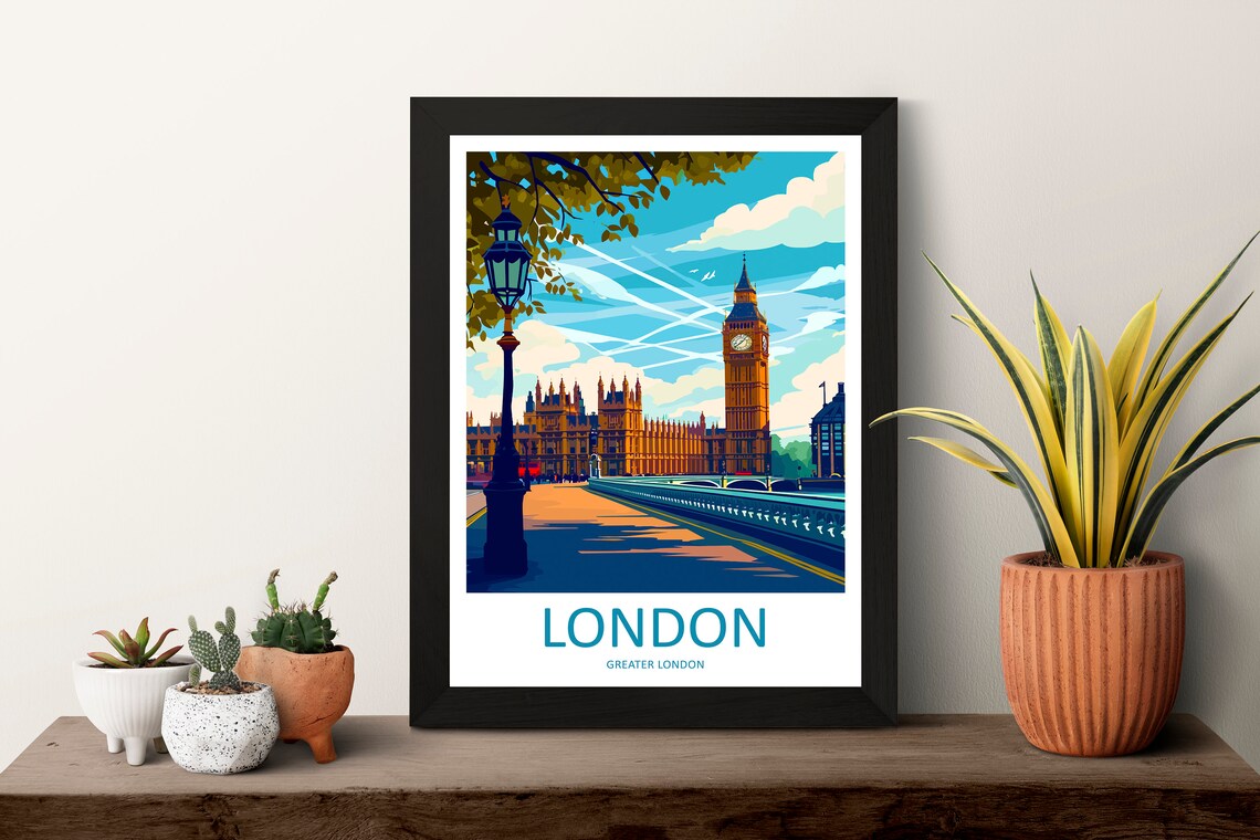 London England Big Ben Westminster Bridge Daytime Travel Poster - Image 3