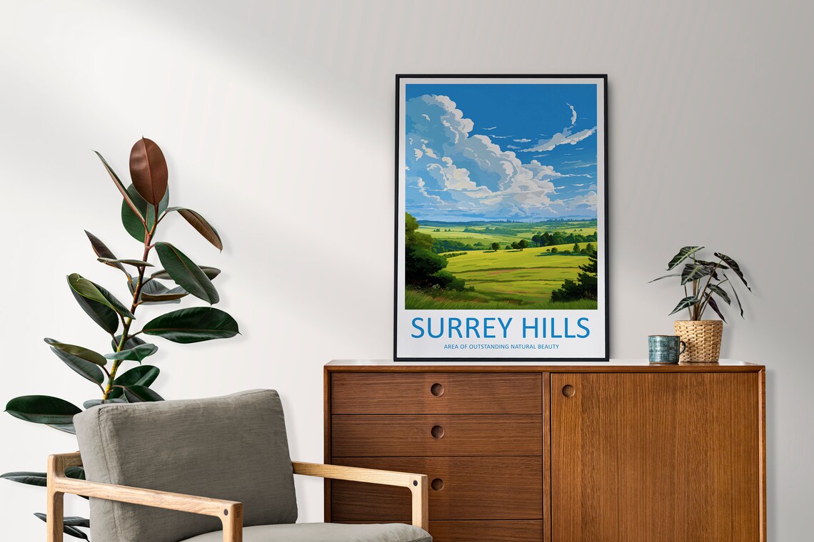 Surrey Hills Travel Print, AONB Wall Art - Image 2