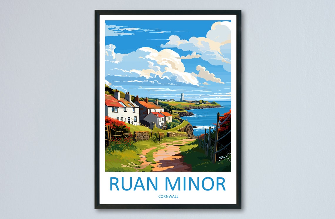 Ruan Minor Cornwall Cliffside Cottages Coastal Travel Poster