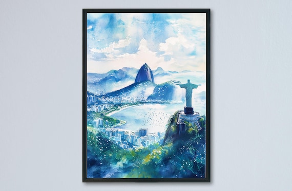 Rio de Janeiro Christ the Redeemer Sugarloaf Watercolor Art Print