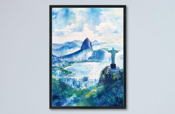 Rio De Janeiro Watercolor Poster Wall Art Hanging Home Dcor Gift Lovers Brazil Lover