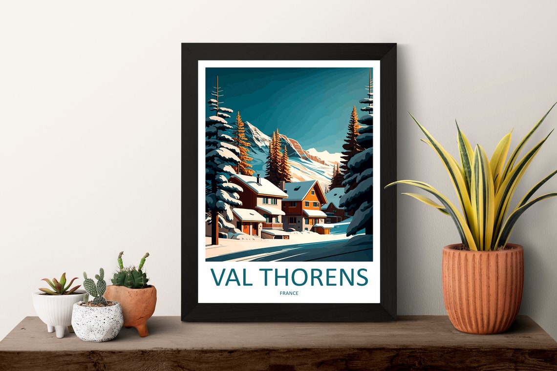 Val Thorens France Snowy Alpine Chalets Pines Vintage Travel Poster - Image 3