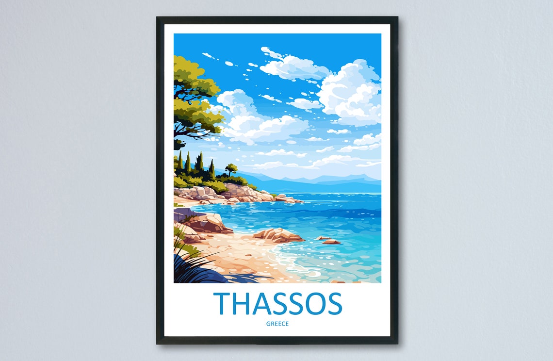 Thassos Greece Rocky Beach Cove Turquoise Aegean Sea Water Poster