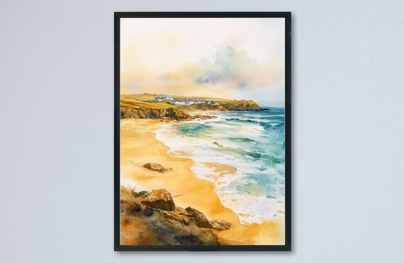 Sennen Cove Golden Beach Surf Waves Rocky Headland Cornwall Poster