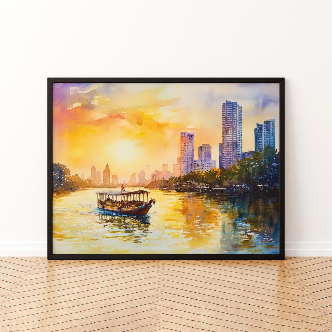 Bangkok Watercolor Poster, Thailand Travel Poster