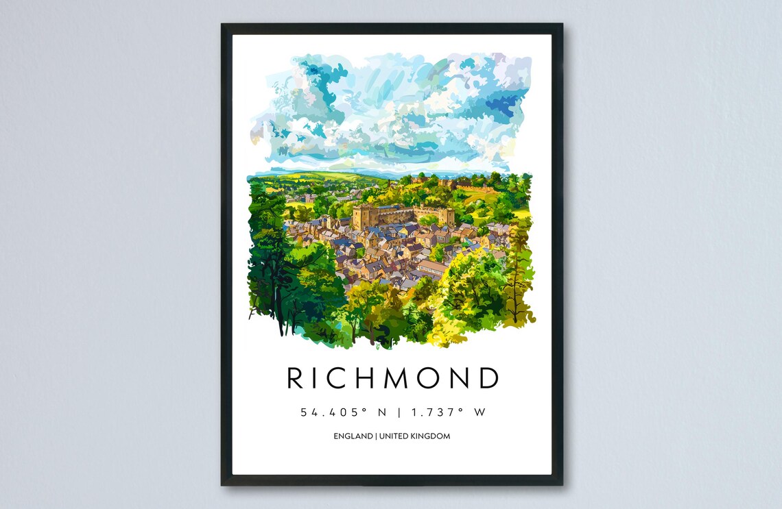Richmond England Castle Town Panorama Watercolor Travel Poster