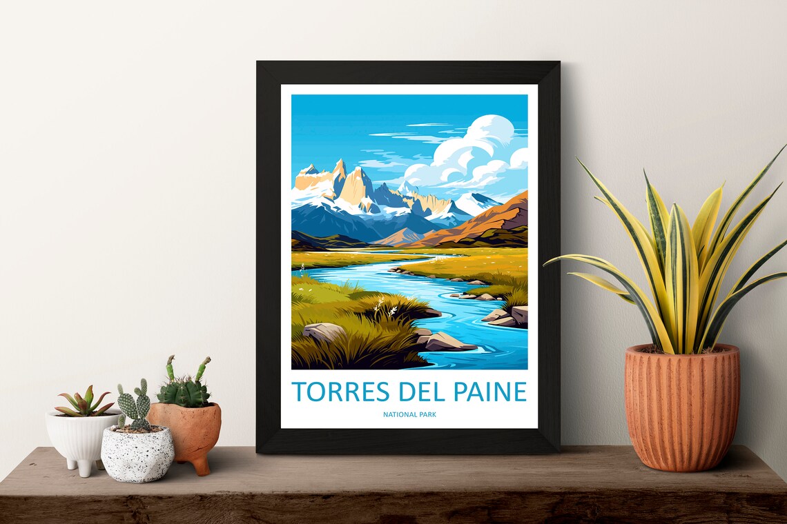 Torres Del Paine Travel Poster, Mountain Landscape - Image 3