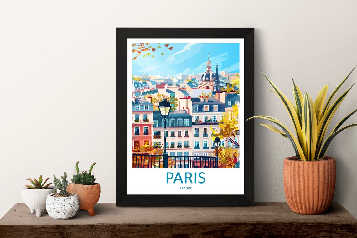 Paris France Autumn Street Montmartre Rooftops View Travel Poster - Image 3