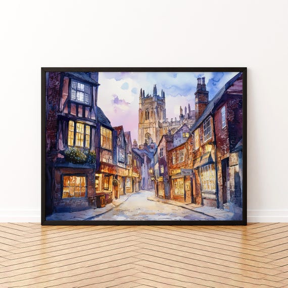 York England Watercolor Poster Travel Print Historic City Painting Cathedral Wall Art Uk Landmark Decor Souvenir