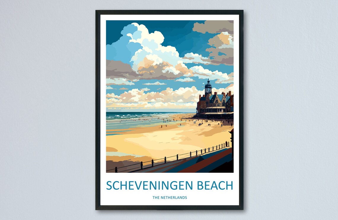Scheveningen Beach Travel Poster, Netherlands Art Print