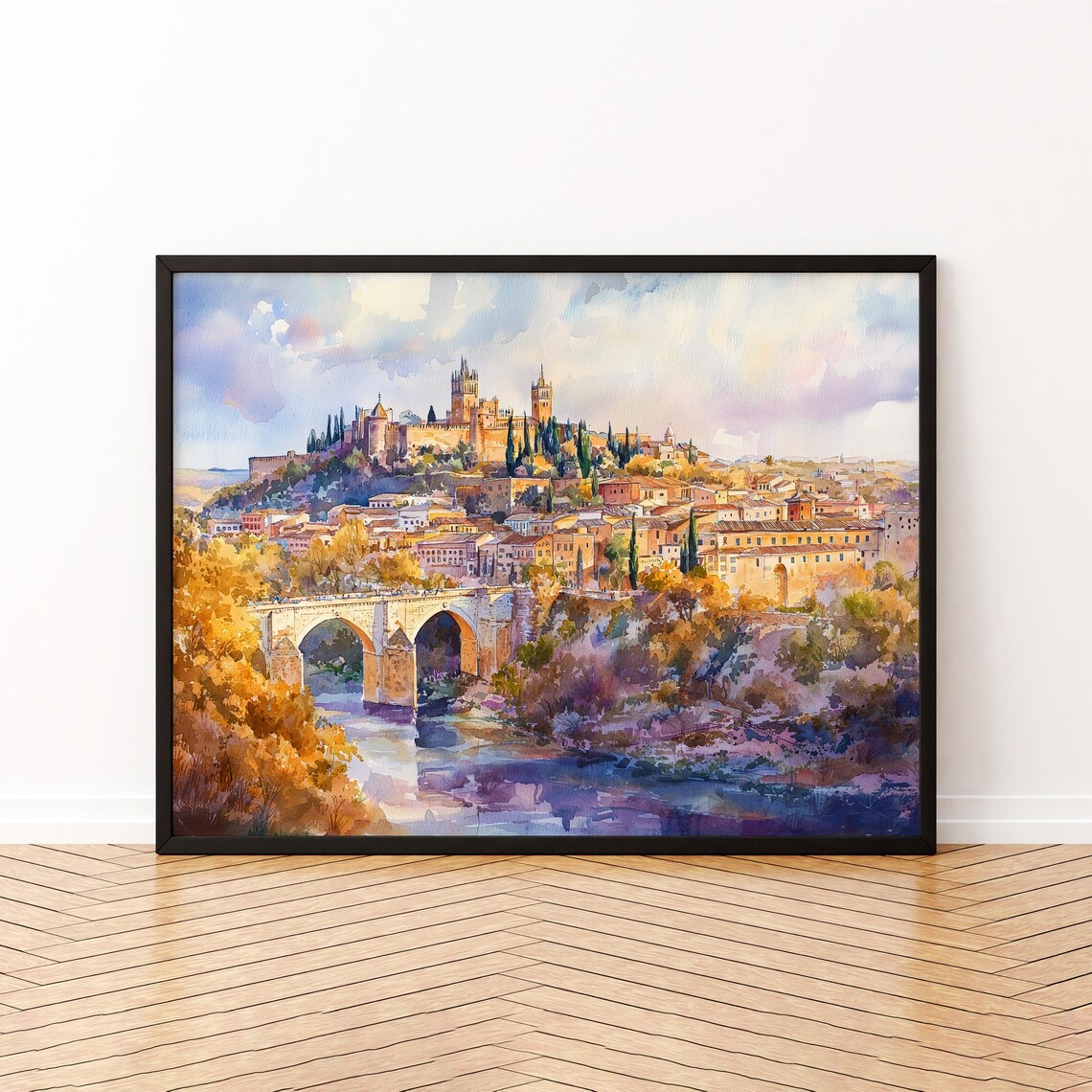Toledo Watercolor Travel Poster, Spain Wall Art