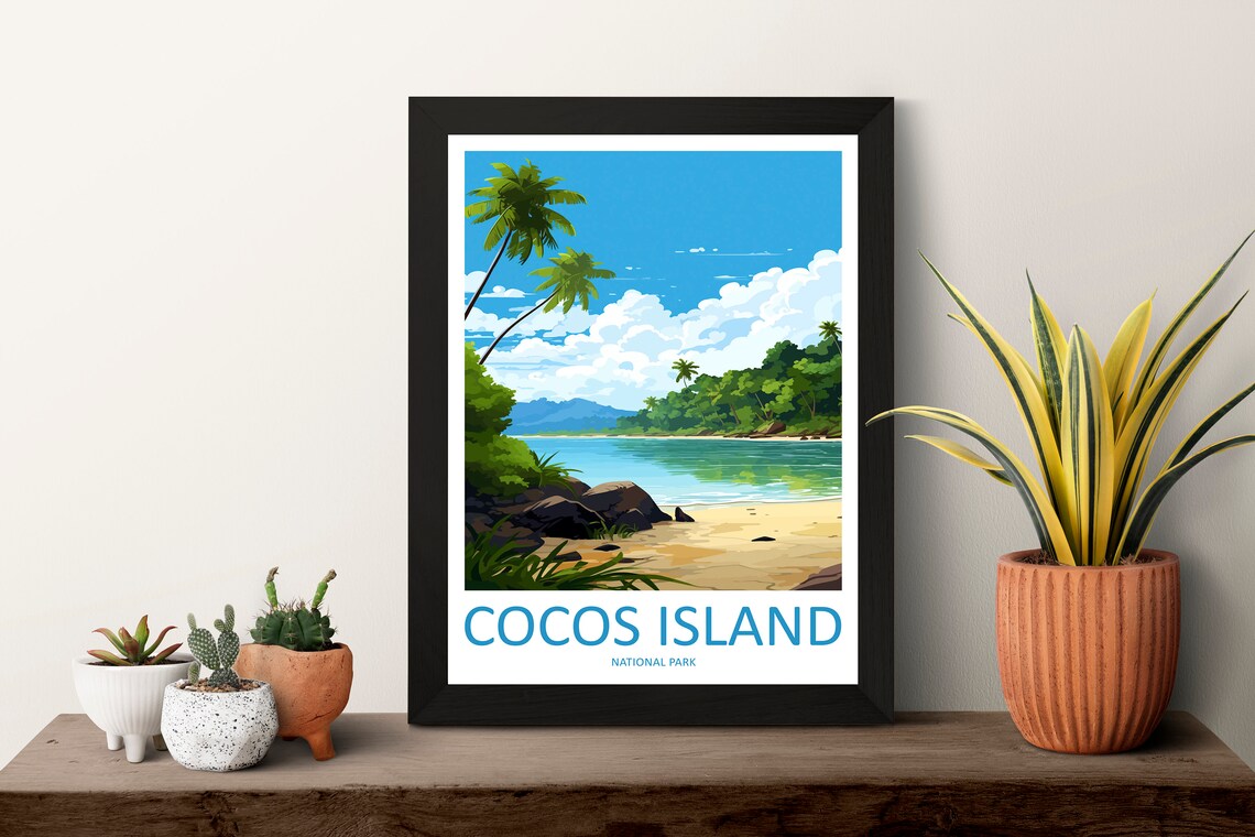 Cocos Island National Park Island Lagoon Beach Vintage Travel Poster - Image 3