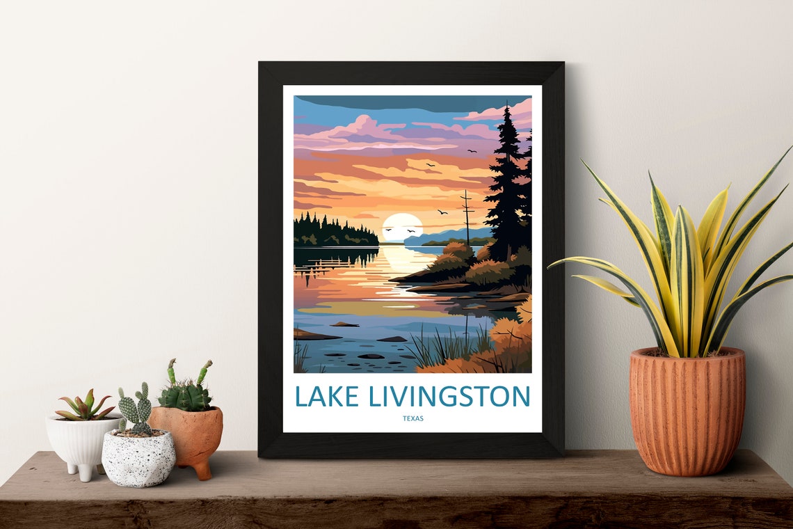 Lake Livingston Texas Sunset Shoreline Reflection Travel Poster - Image 3