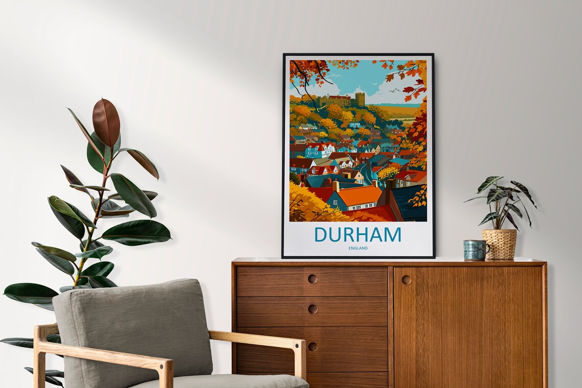 Durham England Autumn Town View With Castle Hill Above Poster - Image 2