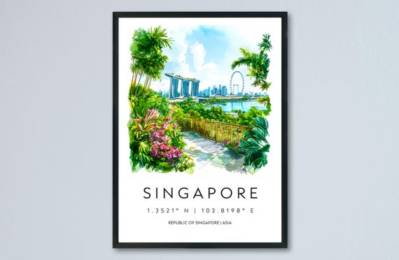 Singapore City Watercolor Travel Poster Art Print
